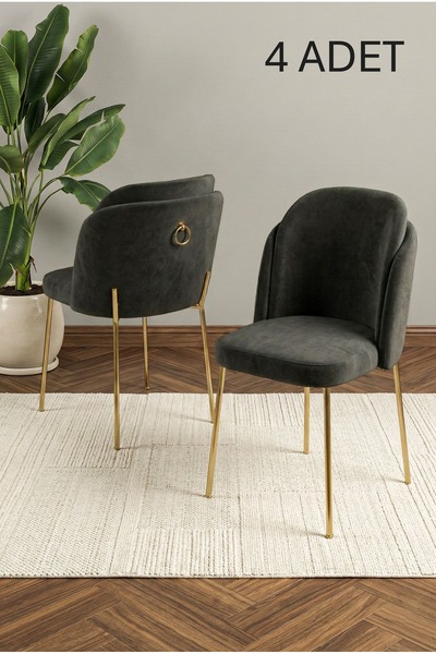 DEREN HOME Rigella Serisi 4 Adet Mutfak Salon Yemek Odası Sandalyesi Silinebi...