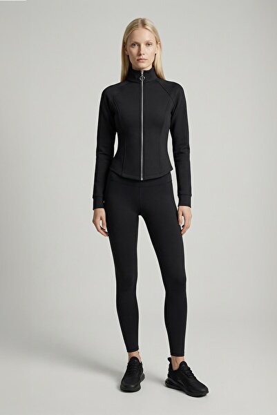 Rays 3074A Front Zipper Short Cardigan Black