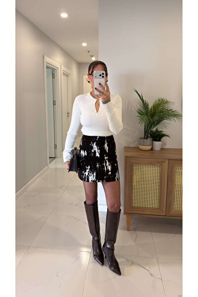 BİRCANÇİL Jagro Brown White Flock Printed Skirt