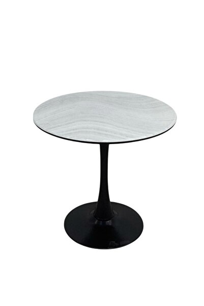 smart home Modern Round Ceramic Top Side Table 80×80×80 cm – Black Metal Pede...
