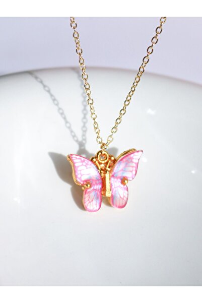 Reorah Collection Pink Detailed Butterfly Necklace
