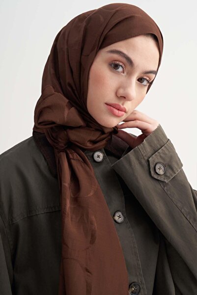 carell Monogram Desen Rina Floş Jakar Şal Çikolata Kahve