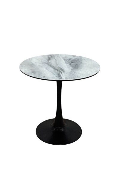 smart home Modern Round Ceramic Top Side Table 80×80×80 cm – Black Metal Pede...