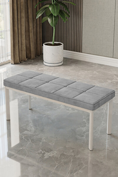 Aren Bench Puf – Çımalı Oturma Bankı 105x40 cm | Modern Bench Puf Beyaz Metal Ayaklı Çımalı