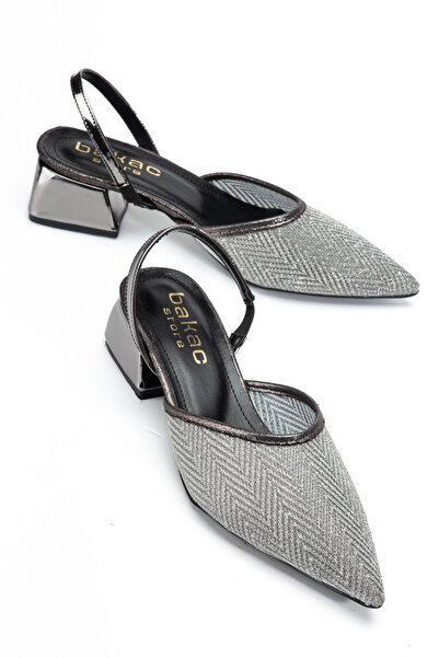 bakacstore Pantofi cu toc scurt din țesătură transparentă, gri, strălucitori,...