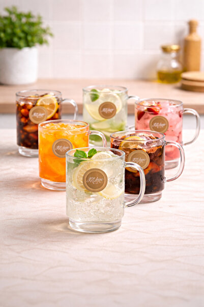 Kitchen Way طقم أكواب زجاجية للمشروبات الخفيفة من البوروسيليكات مكون من 6 قطع...