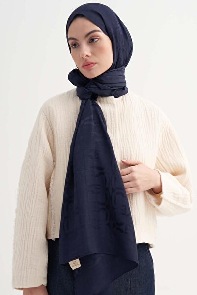 carell Blok Desen Rina Floş Jakar Şal Koyu Lacivert