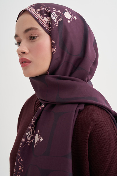 carell Luxe Monogram Floş Şal Mürdüm