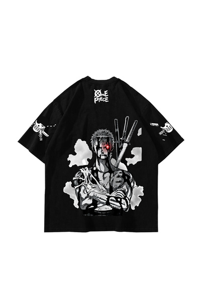 Sekizbiraltı Roronoa Zoro Printed Oversize Unisex Black Tshirt