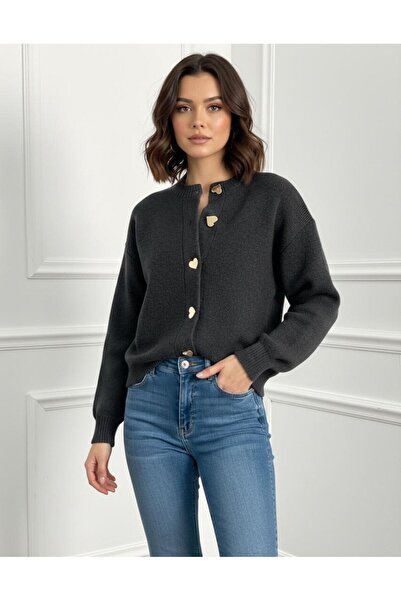 hidafashion HEART BUTTONED CARDIGAN