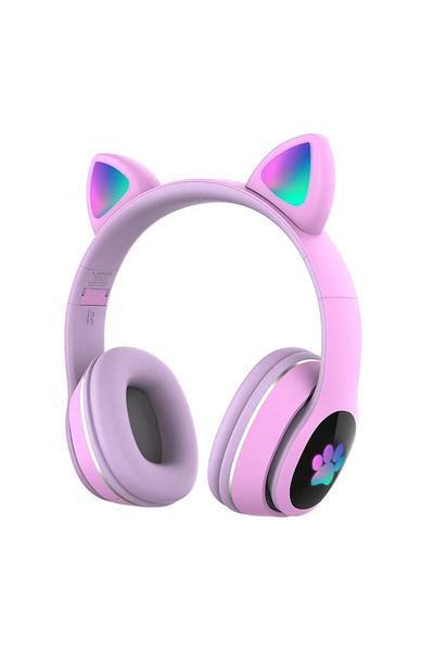 Lapas P40 Kedi Kulaklı Tasarımlı RGB Işıklı Bluetooth Kulaklık v5.0 Lila