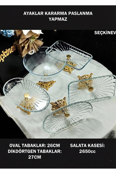 SEÇKİNEV Elegant 5 Piece Gold Table Presentation Plate Set
