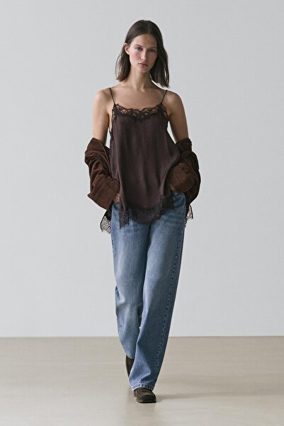 Massimo Dutti Kontrast dantel detaylı kamisol bluz