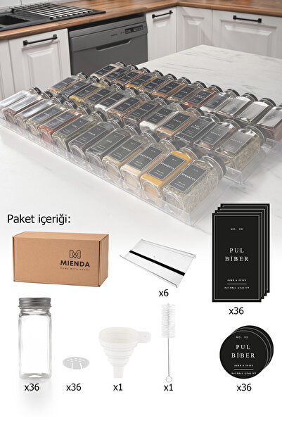 ozbience 36’lı Şeffaf Pleksi Baharatlık Seti Huni ve Fırça Hediyeli