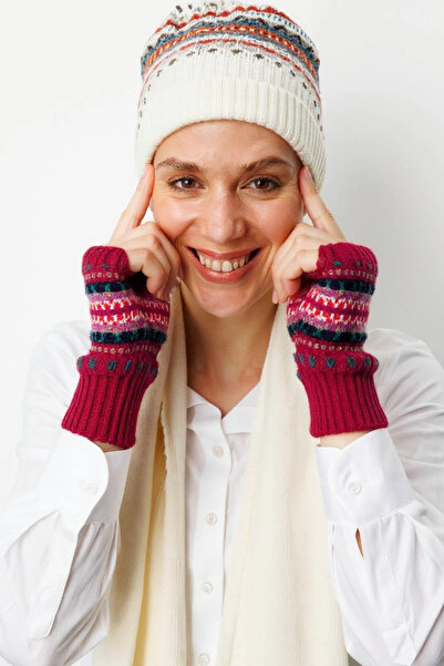 Desen Triko Women's Jacquard Wool Gloves 25076 Red