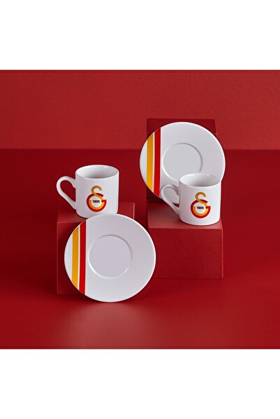 Galatasaray Licensed Arma Logo/Striped 2-Piece Coffee Cup Set