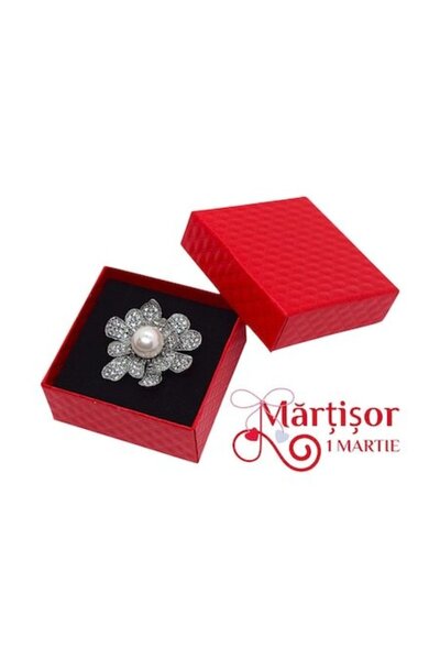 CADORRA Brosa cu Perla Alba si Cristale, 4.5 x 4cm