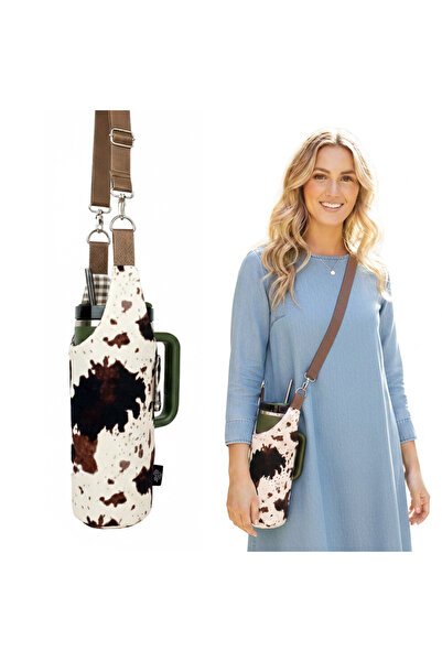 woodycord Handmade Cream Gabardine Thermos Cover with Handle Model Quencher w...