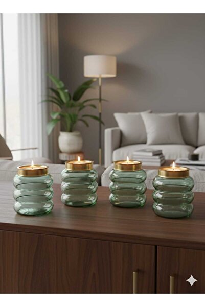 OEM ​Set of 4 Jade Green Hose Candle Holders with Gold Lid - Elegance and Del...