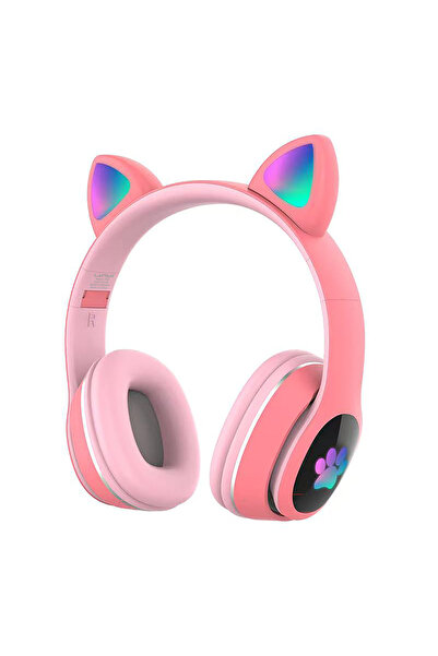 Lapas P40 Kedi Kulaklı Tasarımlı RGB Işıklı Bluetooth Kulaklık v5.0 Pembe