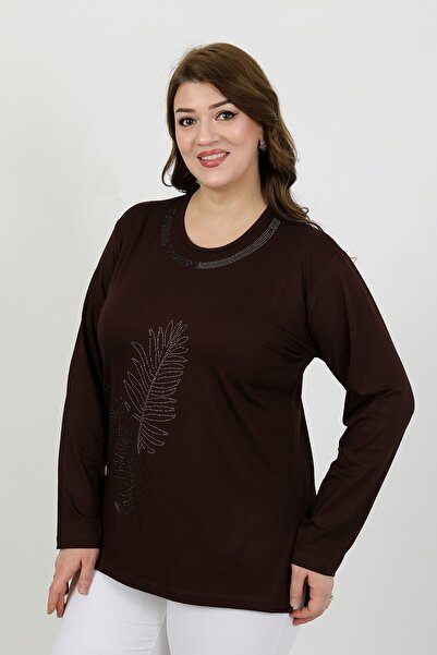 By Alba Collection Women's Brown Viscose Leaf Pattern Stone Embroidered Plus ...