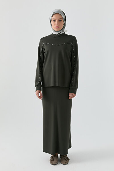 Tuğba Taş Detaylı Etek Takım - Petrol