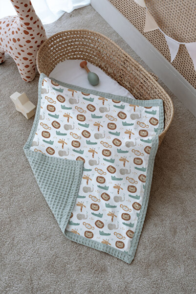 Tuğba Kuğu بطانية أطفال مزدوجة الجوانب، 100% قطن، نسيج وافل - حيوانات لطيفة