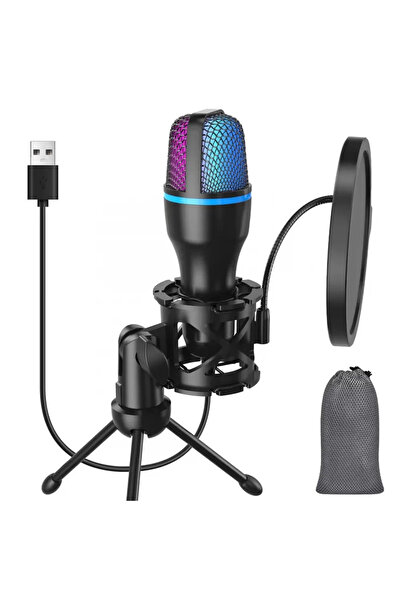 USB Cardioid Condenser Microphone for Gaming and Streaming – Black