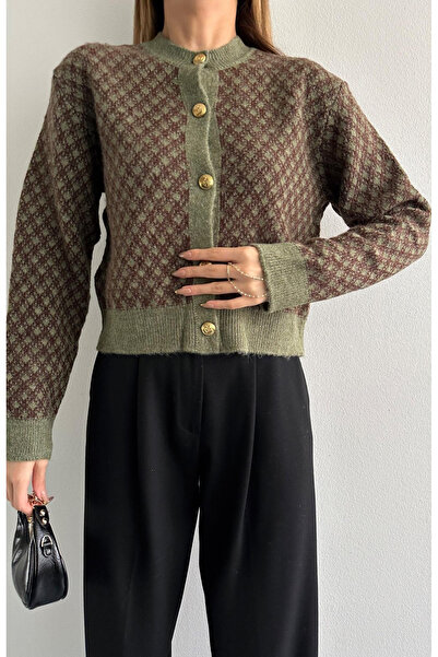 My Blog Green Short Two-Color Gold Button Cardigan - 231114