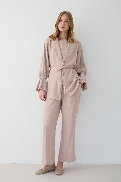 Melike Tatar Pleated Sleeve Suit 32-2614