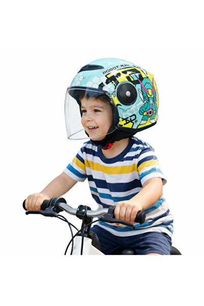 Sway SW-814 Yarım Çocuk Motosiklet Kaskı ROBOT KID - Light Blue