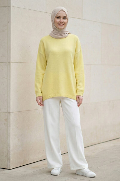 Kirazgym Women's Round Neck Casual Soft Knitwear Sweater Tunic - Yellow