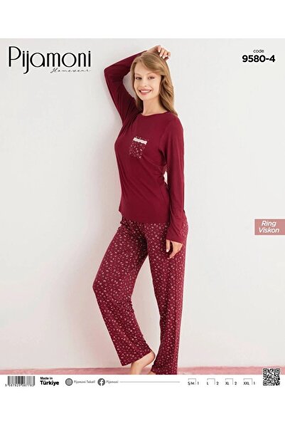 Pijamoni Ring Viskon Kumaş Uzun Kollu Pijama Takımı