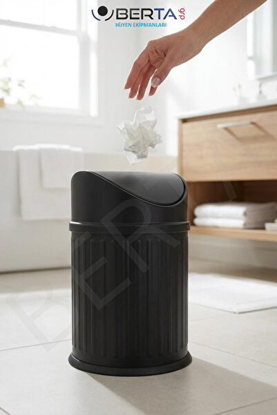 Berta Hijyen Vintage Siyah Sallanır Kapaklı Banyo ve Mutfak Çöp Kovası -Dekor...