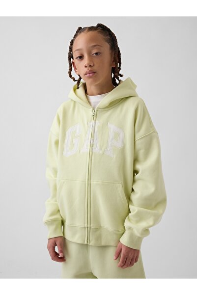 GAP Erkek Çocuk Açık Yeşil VintageSoft Logo Fermuarlı Sweatshirt