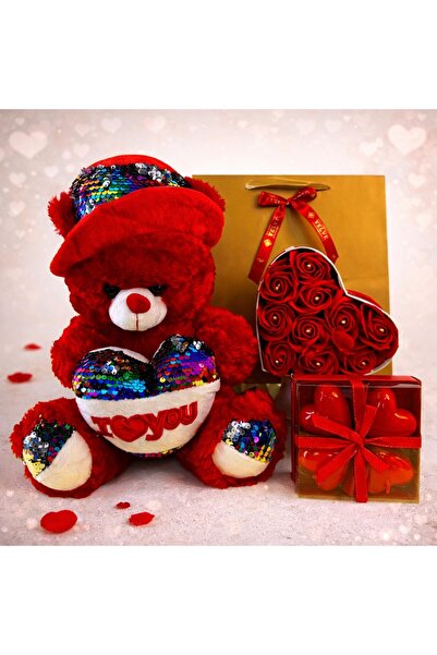 velve Pachet Special Valentine, cu ursulet plus, set de 4 lumanari forma de i...