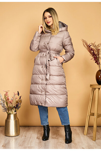 OEM Long fleece jacket, Irma, with hood, pockets and drawstring at the waist