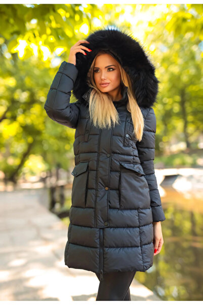 OEM Beatrice short fleece jacket with hood accessorized with eco-fur