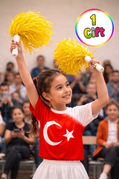 TOYFEST PonPon Ματ Κίτρινο Πομπον Μαζορέτας με Ραβδί, Ανθεκτικό και Ελαφρύ Πο...