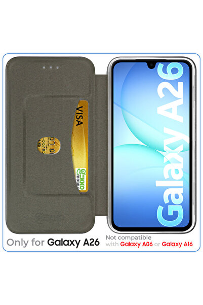 Gekko Mobile FlipBook pentru Samsung Galaxy A26, Închidere magnetică, Buzunar pentru carduri, Suport, Piele, Deschis, Negru