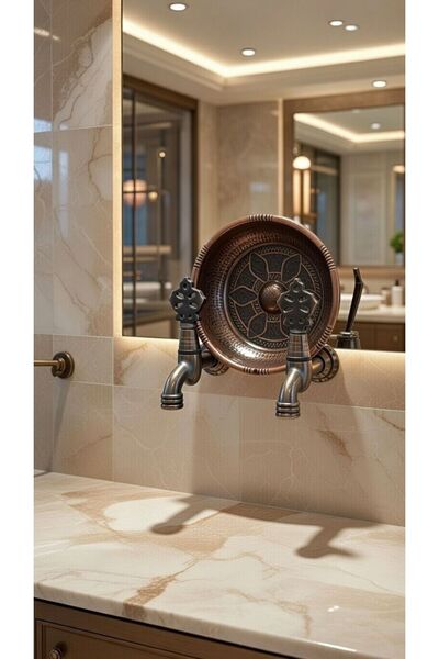 EMFA AKSESUAR Siyah Eskitme Kurna Seti - Hamam Muslukları Seti 2 Adet Siyah M...