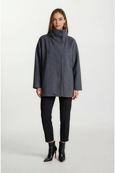 Spazio Pellegrina Dik Yaka Yandan Cepli Geniş Kesim Mont FÜME