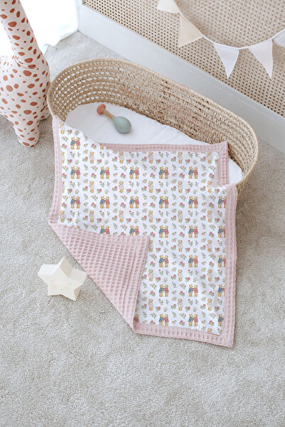 Tuğba Kuğu بطانية أطفال مزدوجة الجوانب، 100% قطن، نسيج الوافل - ليتل بير