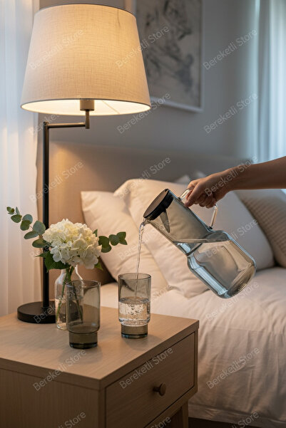 Bereketli Store Borosilikat Cam Su Sürahi Seti Siyah – Premium Tasarım Başucu...