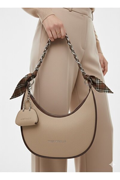 Just Polo Women's Shoulder and Hand Bag Baguette Bag & Silk Scarf Detail