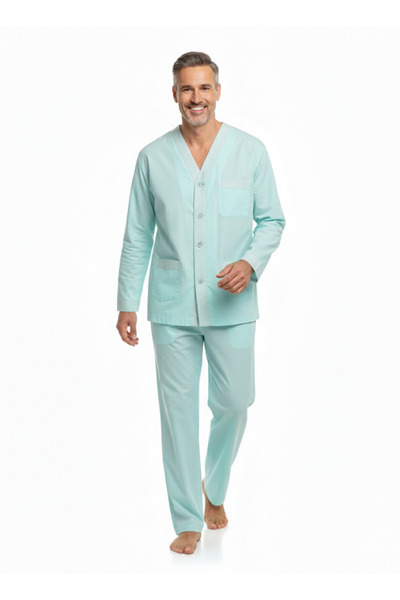 Oppland Men's Pajama Set 100% Cotton Fabric Star Model with Pockets Comfortab...