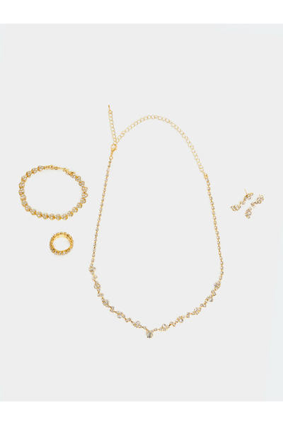 Styli طقم قلادة وسوار مزخرف مع خاتم وأقراط