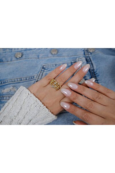 ATELİER TUĞBA خاتم YZK218 ذهبي اللون بتصميم هندسي مرصع بالأحجار قابل للتعديل