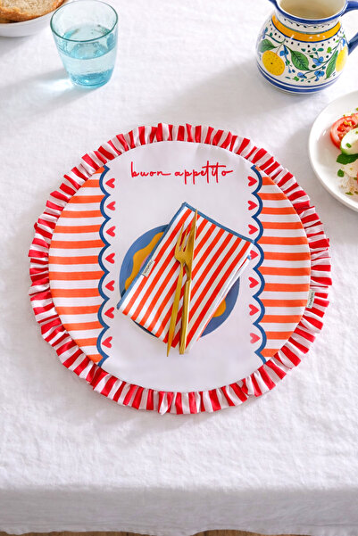 RİTMOHOME Fırfırlı, Sloganlı, Yuvarlak, Çizgili, Desenli, Baskılı, Renkli, Am...