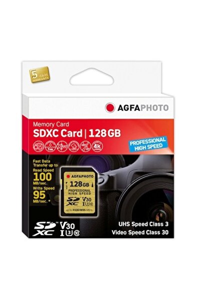 AgfaPhoto Memory Card, 128 GB, UHS-I U3 V30, 100/95 MB/s, Black